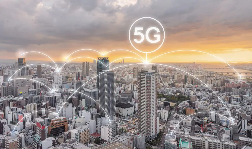City view with 5G network connection