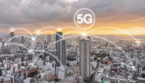 City view with 5G network connection