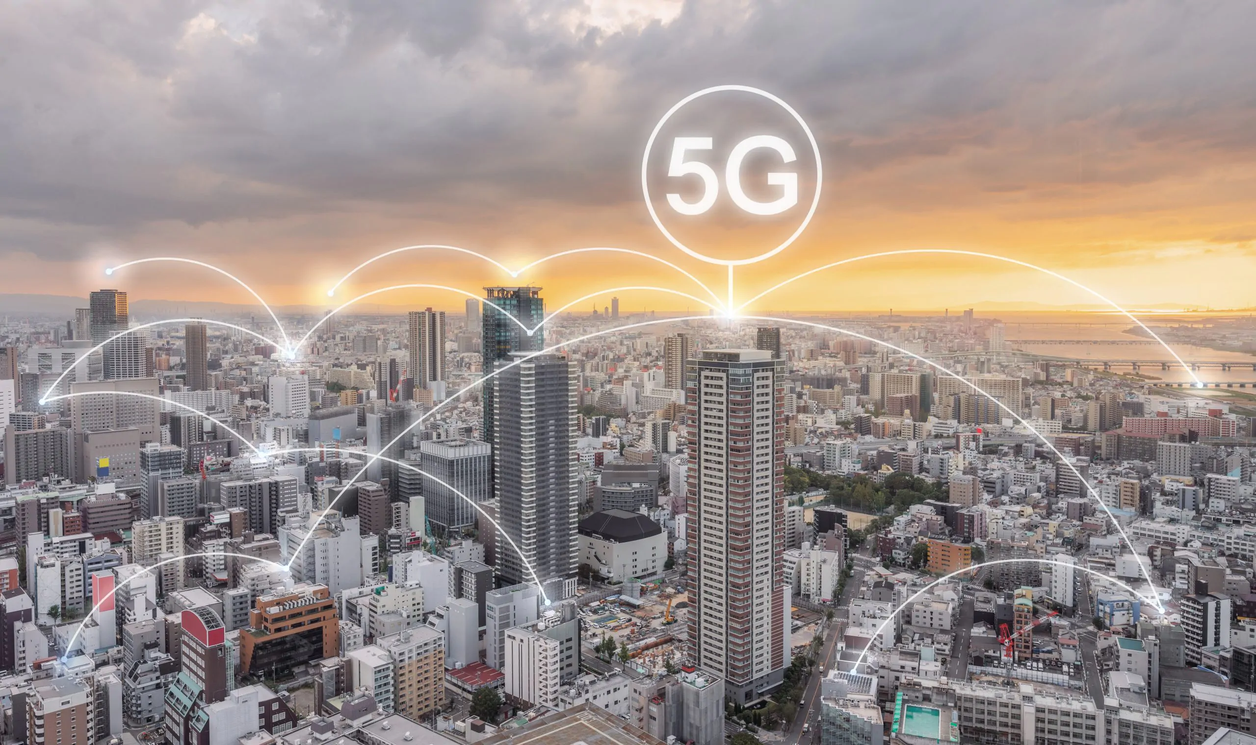 City view with 5G network connection